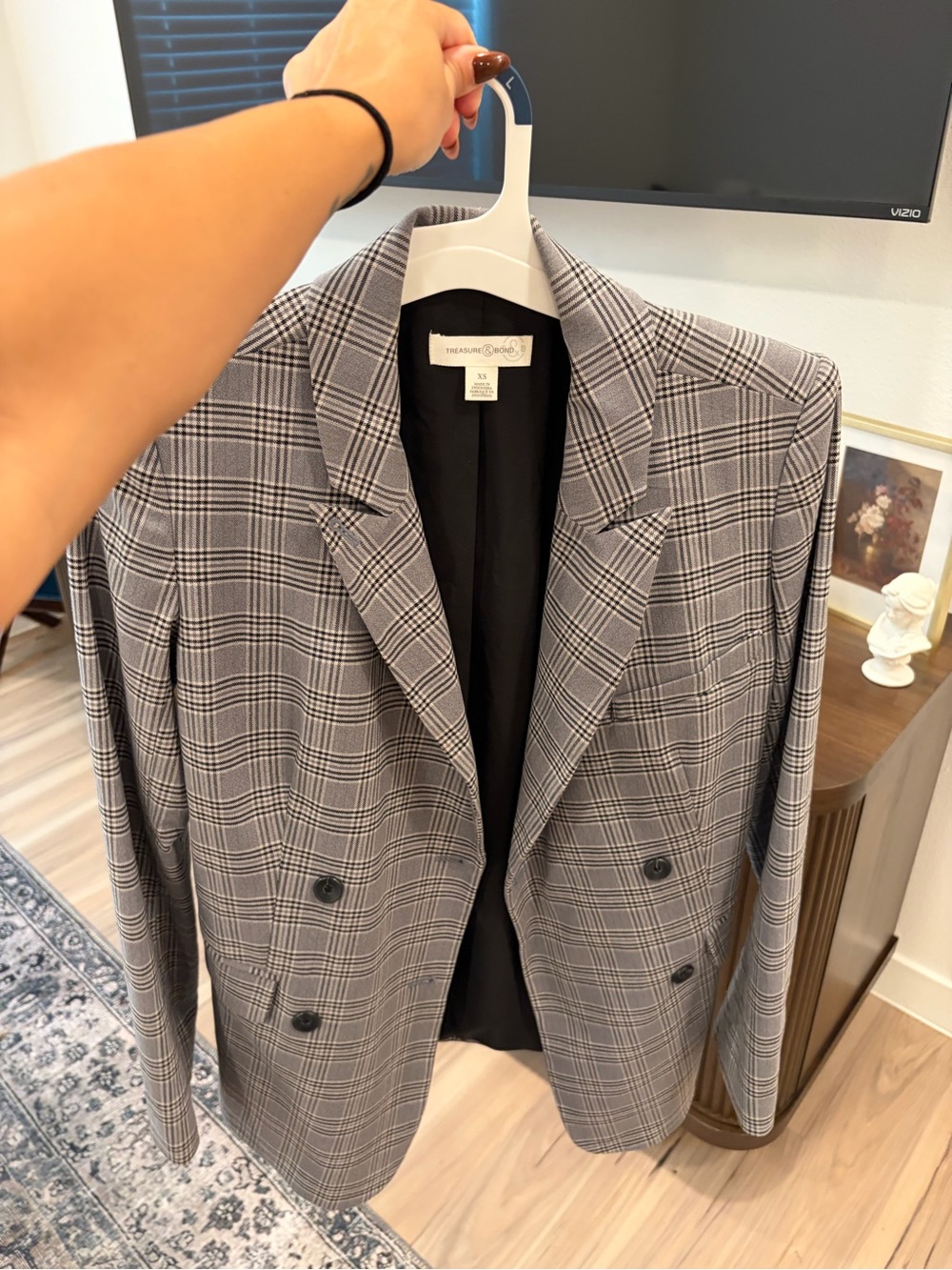 Treasure & Bond Gray Plaid Double-Breasted Sport Coat